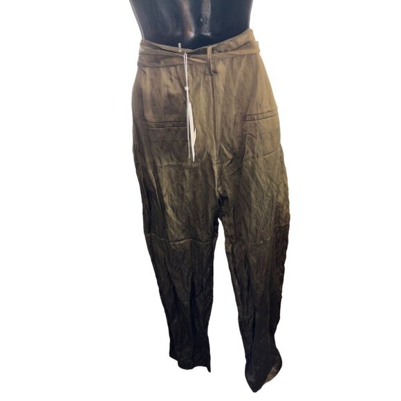 Jason Wu Collection Belted Crinkled-Satin Straight-leg Pants, Size 6, Designer - Picture 4 of 8